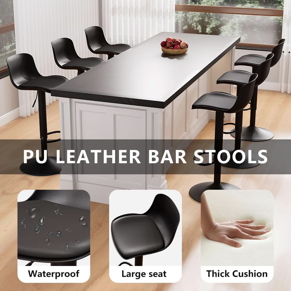 Adjustable Black Bar Stools Set of Two Modern