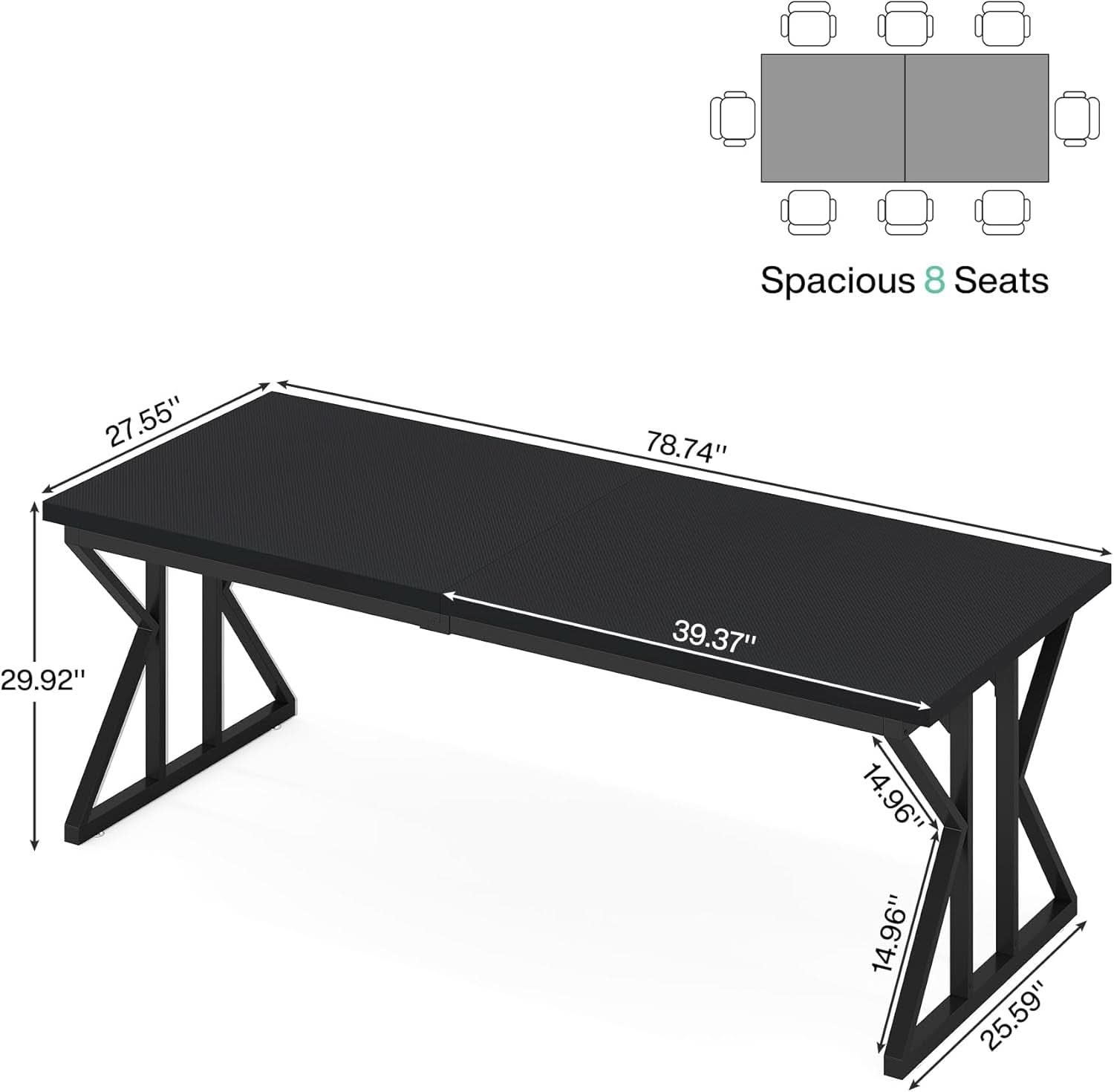 78.7 Inch Black Executive Desk Home Office Computer Desk