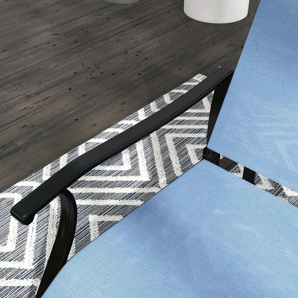 Light Blue Outdoor Glider Set With Steel Frame Glass Table