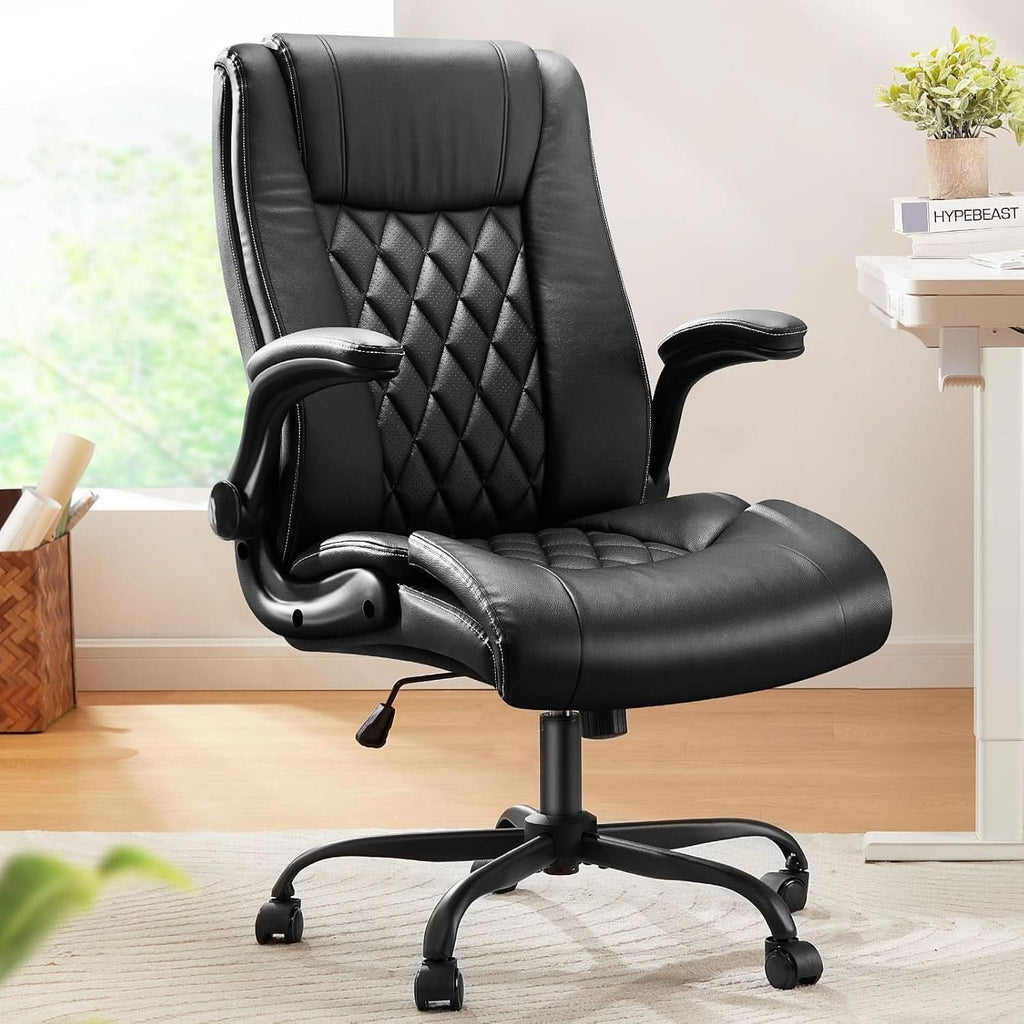 Executive Office Chair With Flip Up Armrests PU Leather Black