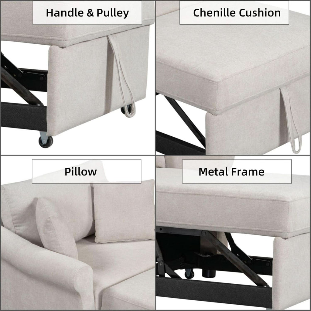 Chenille Convertible Sleeper Chair With Backrest Beige