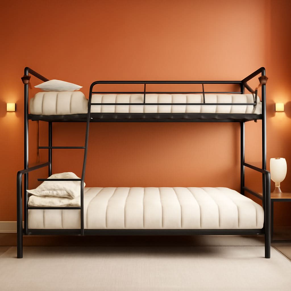 Twin Over Full Metal Bunk Bed Vintage Brown Space Saving