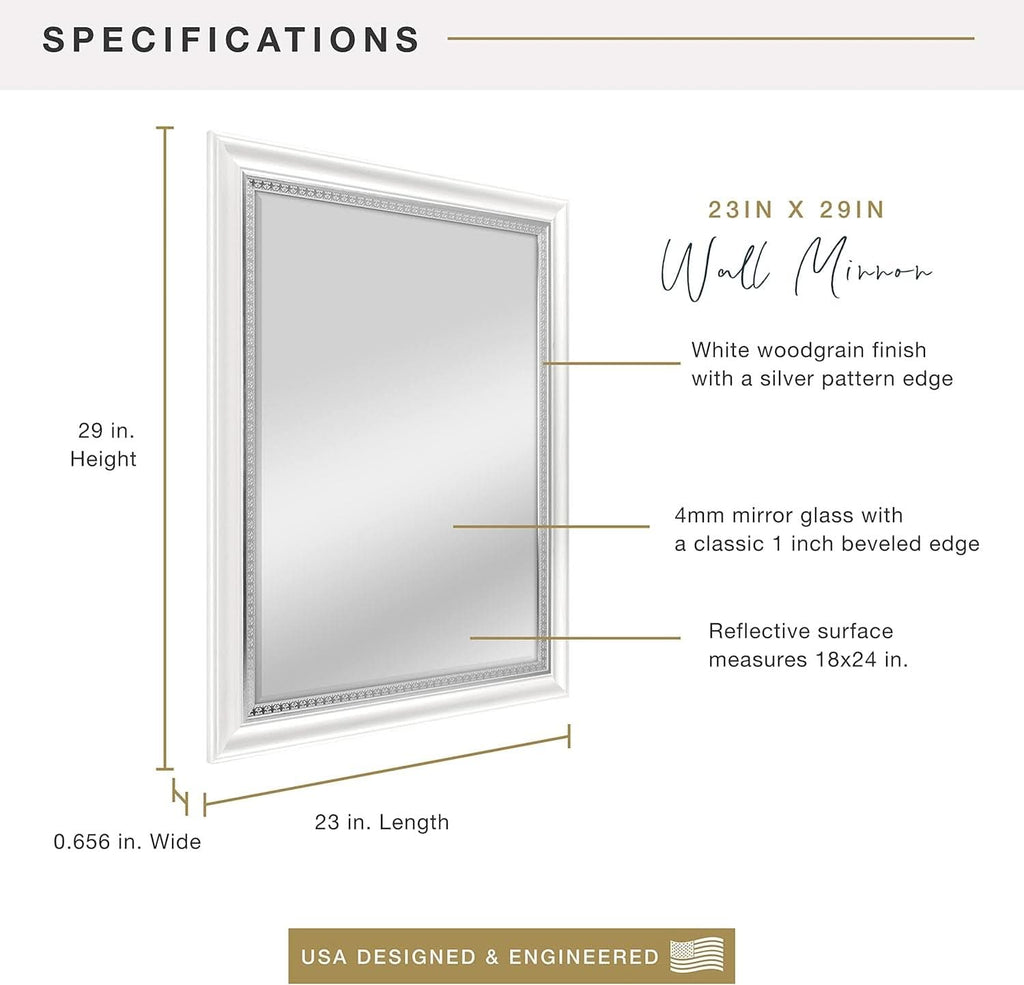 23x29 White Woodgrain Wall Mirror With Beveled Edge