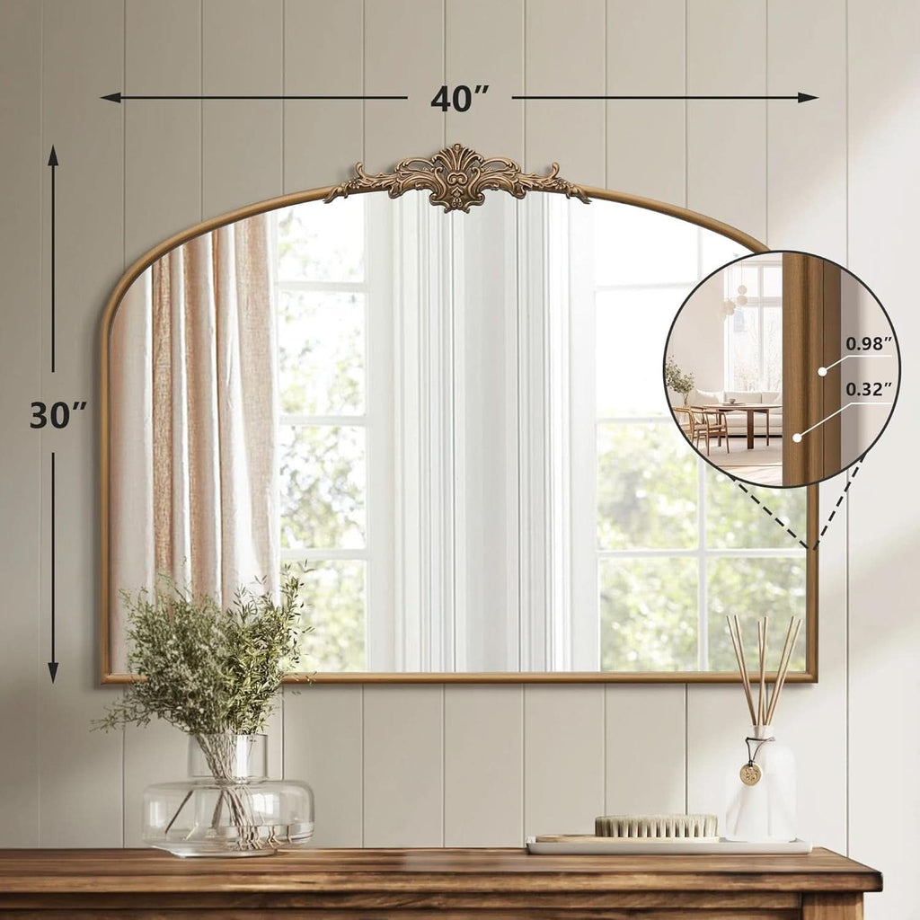 Arched Gold Wall Mirror 40x30 Inches Vintage Ornate