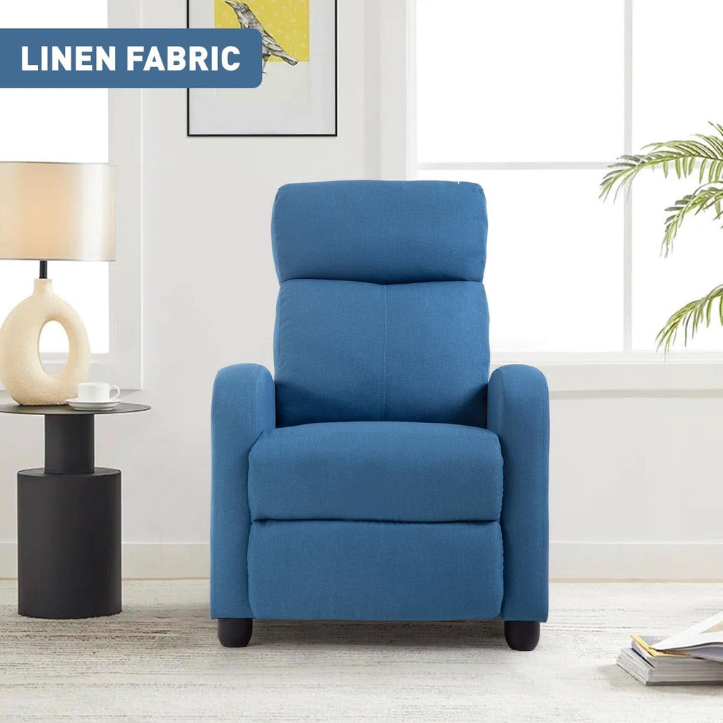 Blue Recliner Chair With Lumbar Support And Push Back Recline