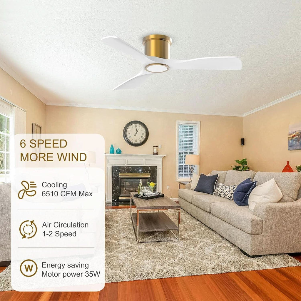 52-Inch White Gold Smart Ceiling Fan With Remote And LED