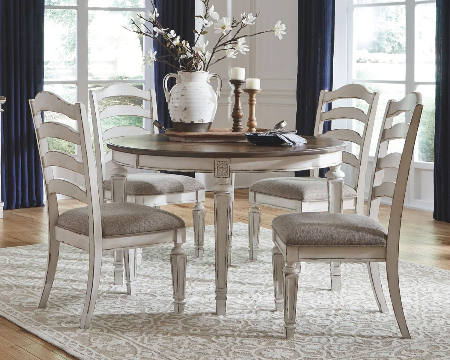 Upholstered Dining Chairs Set, Antique White, 2 Count