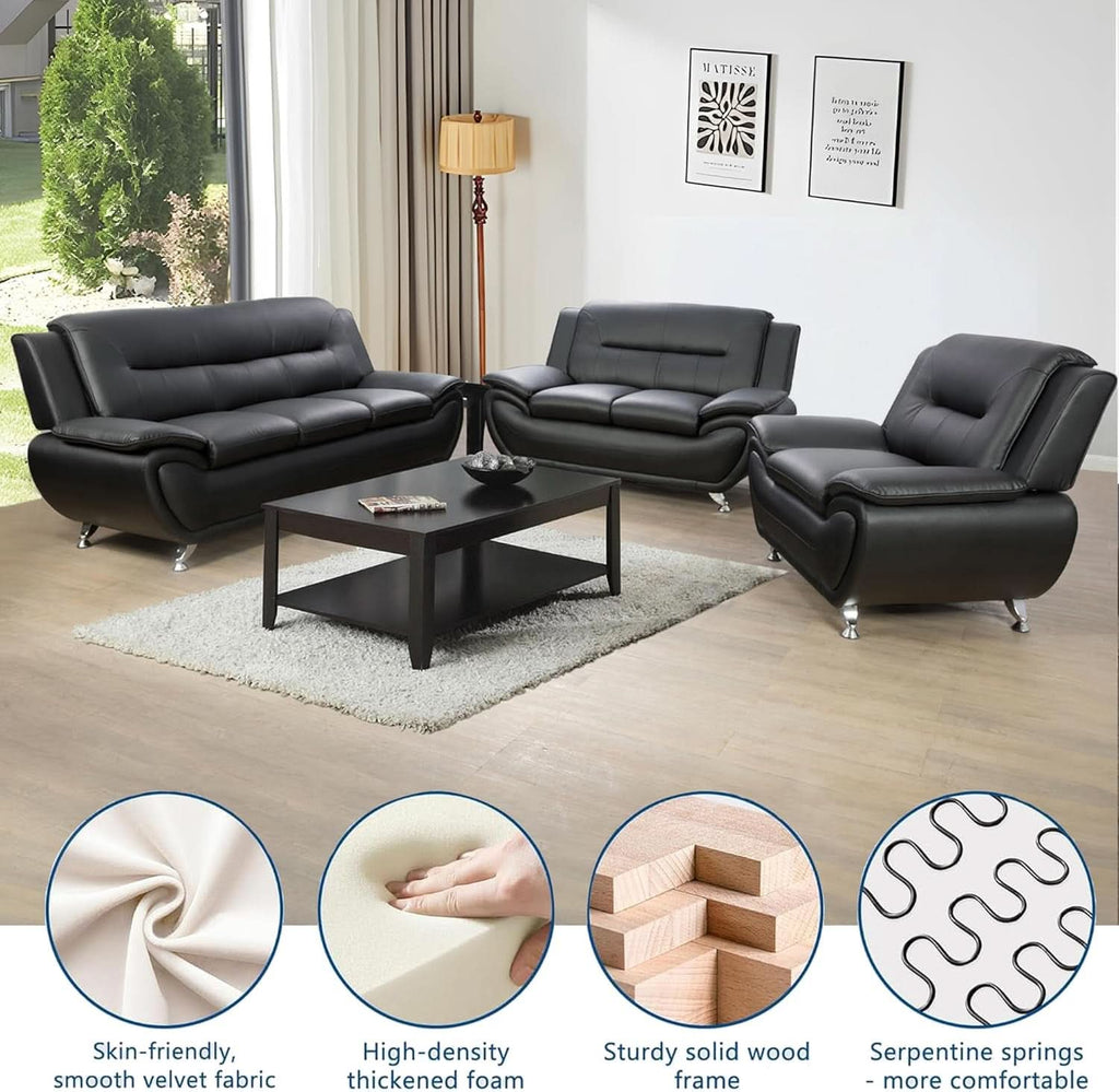 Black Sofa, Loveseat, and Chair Set
