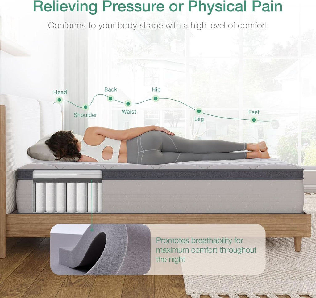 Queen Hybrid Mattress 12 Inch Soft Pillow Top Comfort