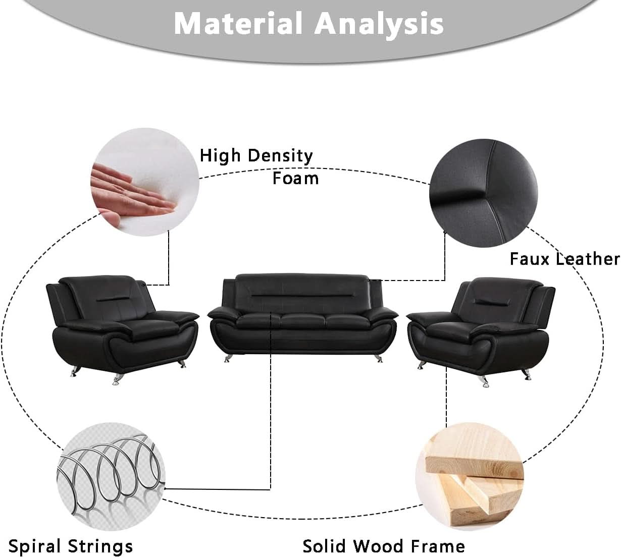 Black Leather Sofa and Loveseat Set