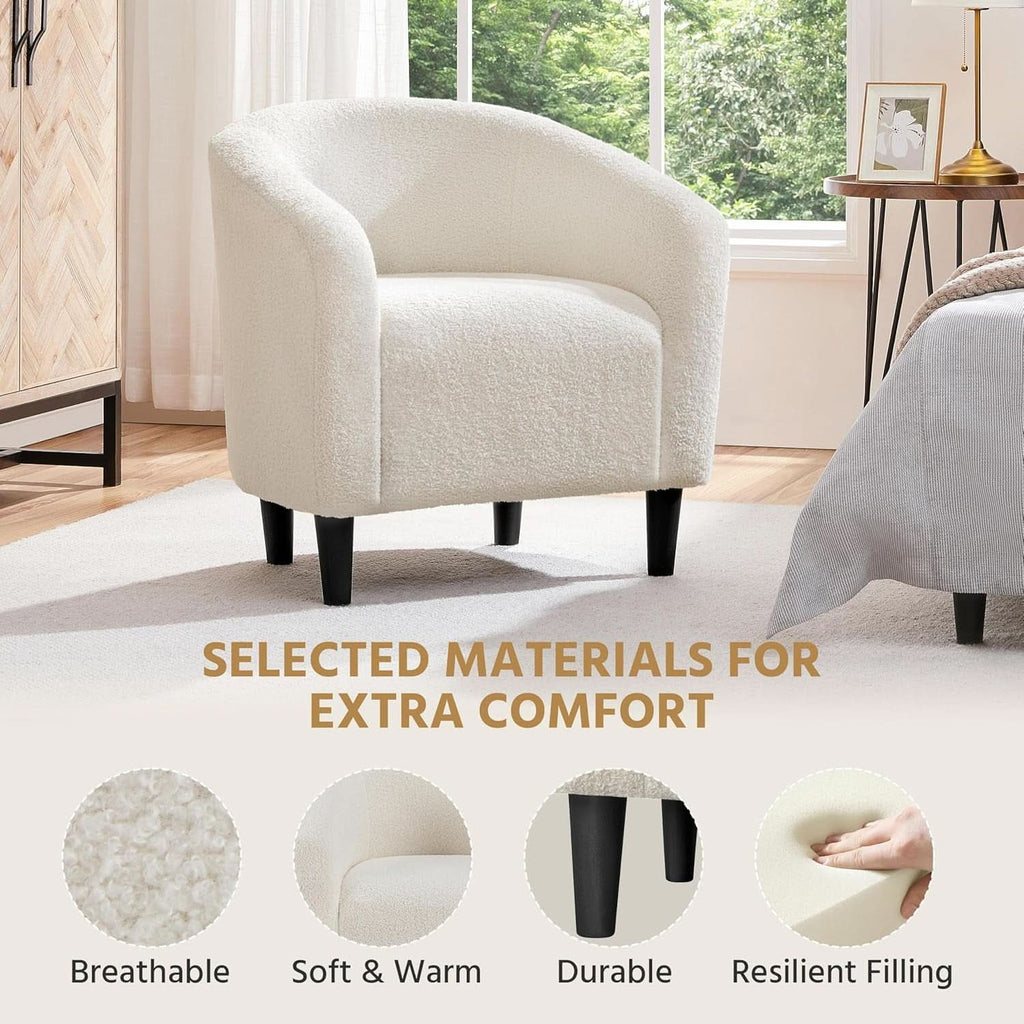 Ivory Barrel Chairs Boucle Living Room Duo Two Piece Set