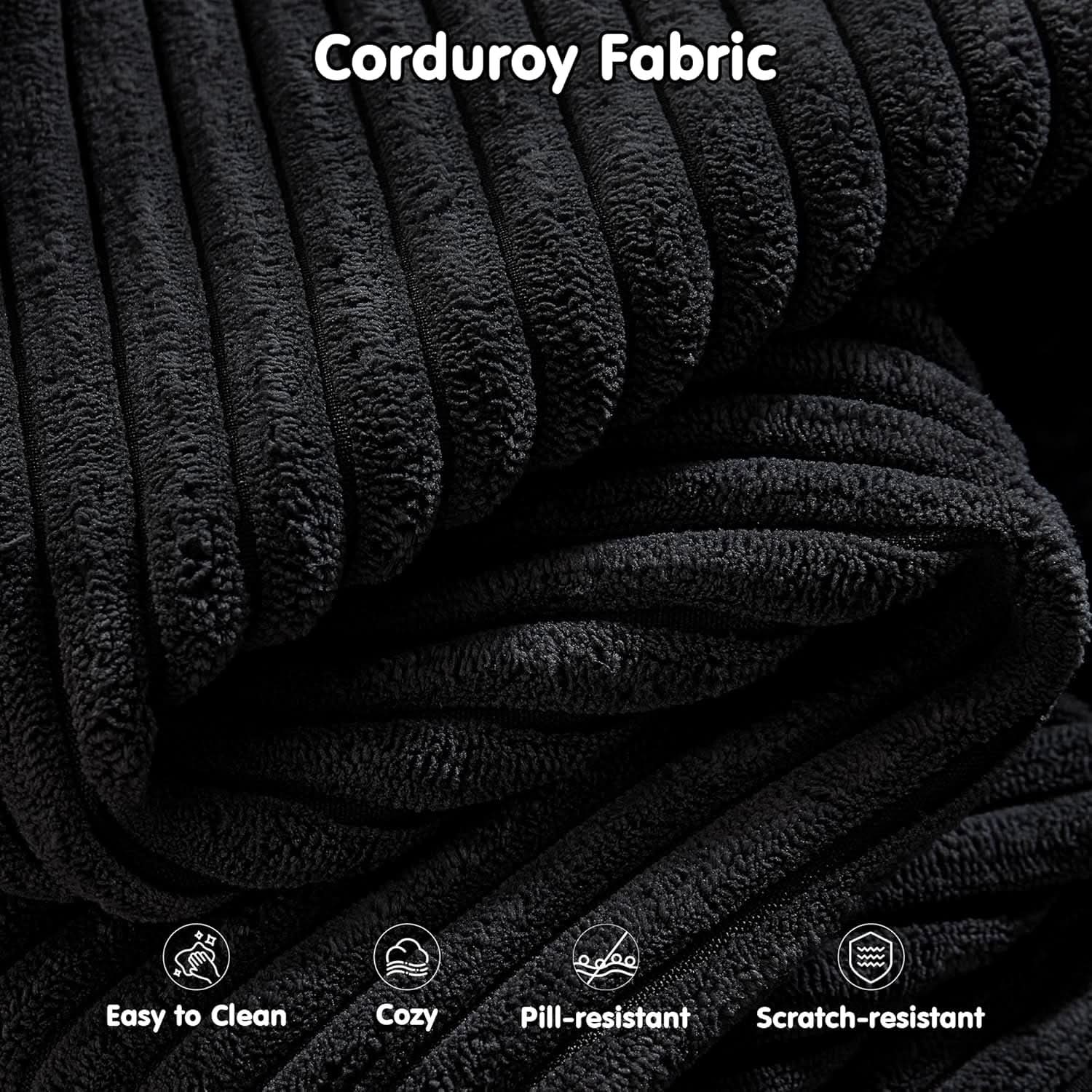 Black Corduroy L-Shaped Sectional Sofa