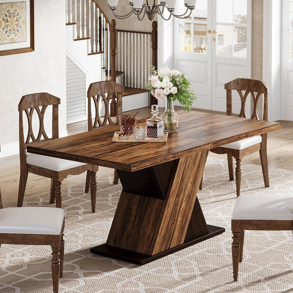 55 Inch Rustic Brown Farmhouse Dining Table For Four