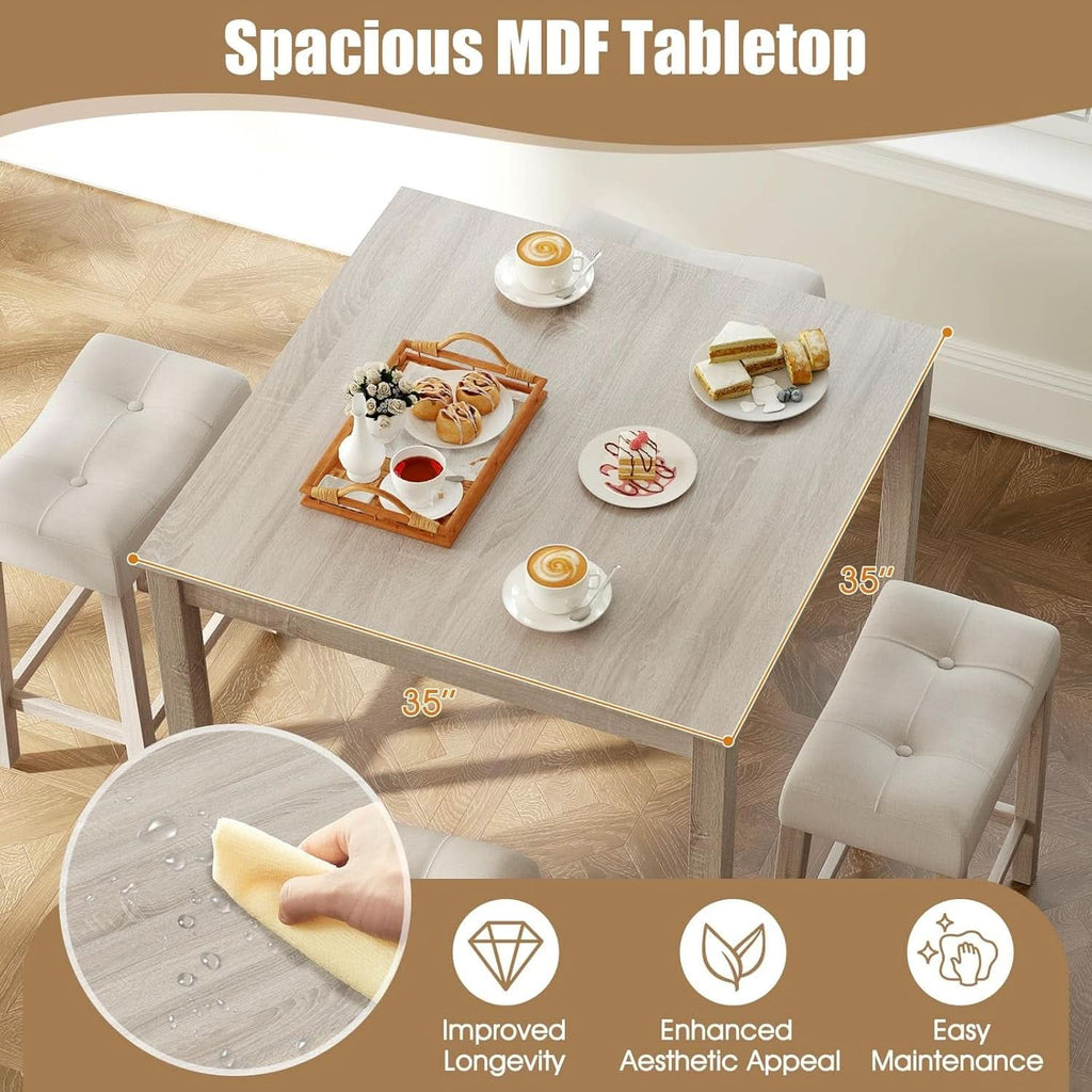 Bar Table Set Square Ultrasoft Cushioned Stools Space Saving