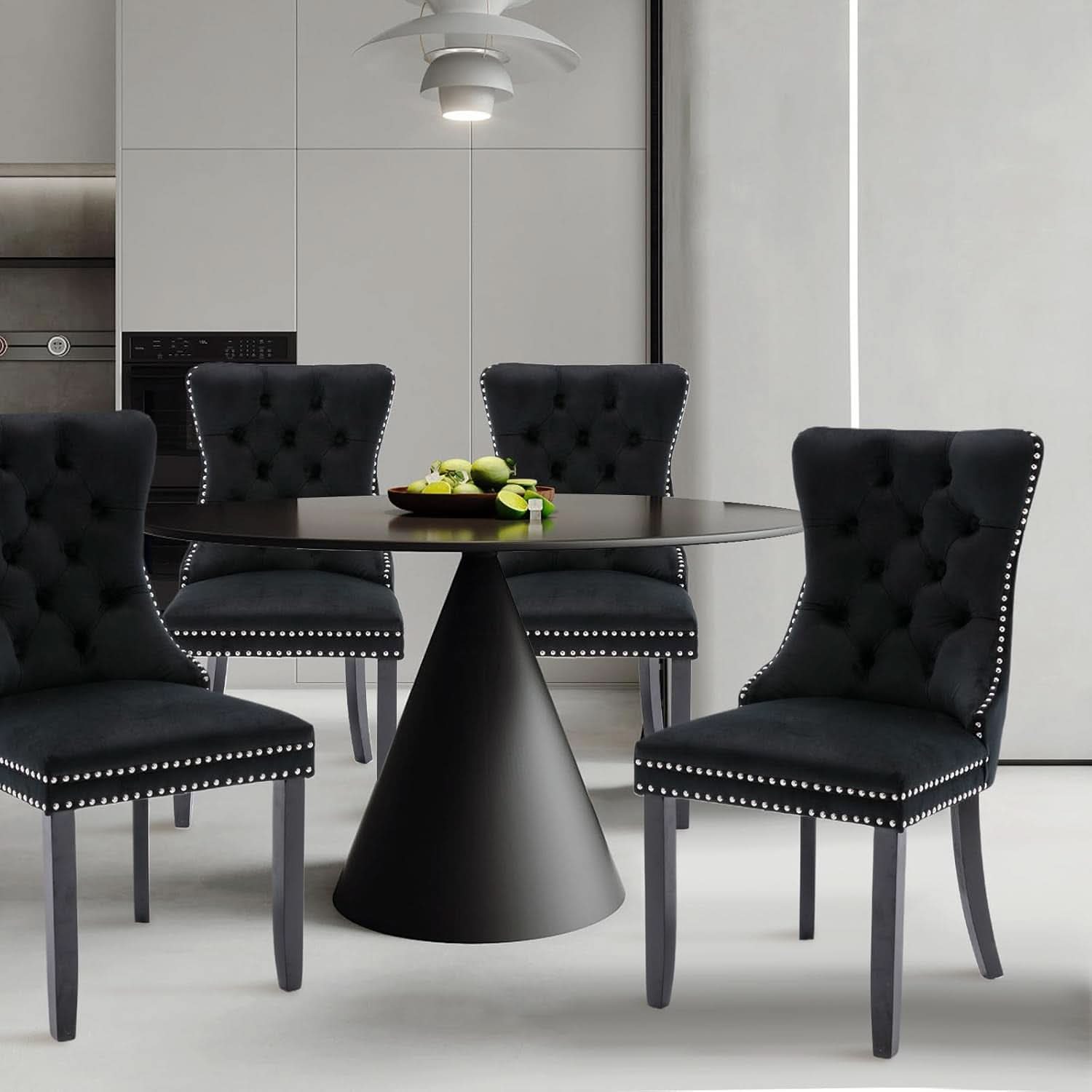 Black Velvet Dining Chairs Set Of 4 With Nailhead Trim