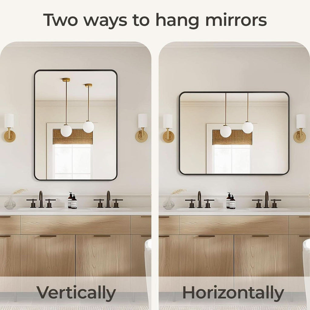 Black 30x40 Inch Rectangle Metal Frame Bathroom Vanity Mirror Wall Mounted