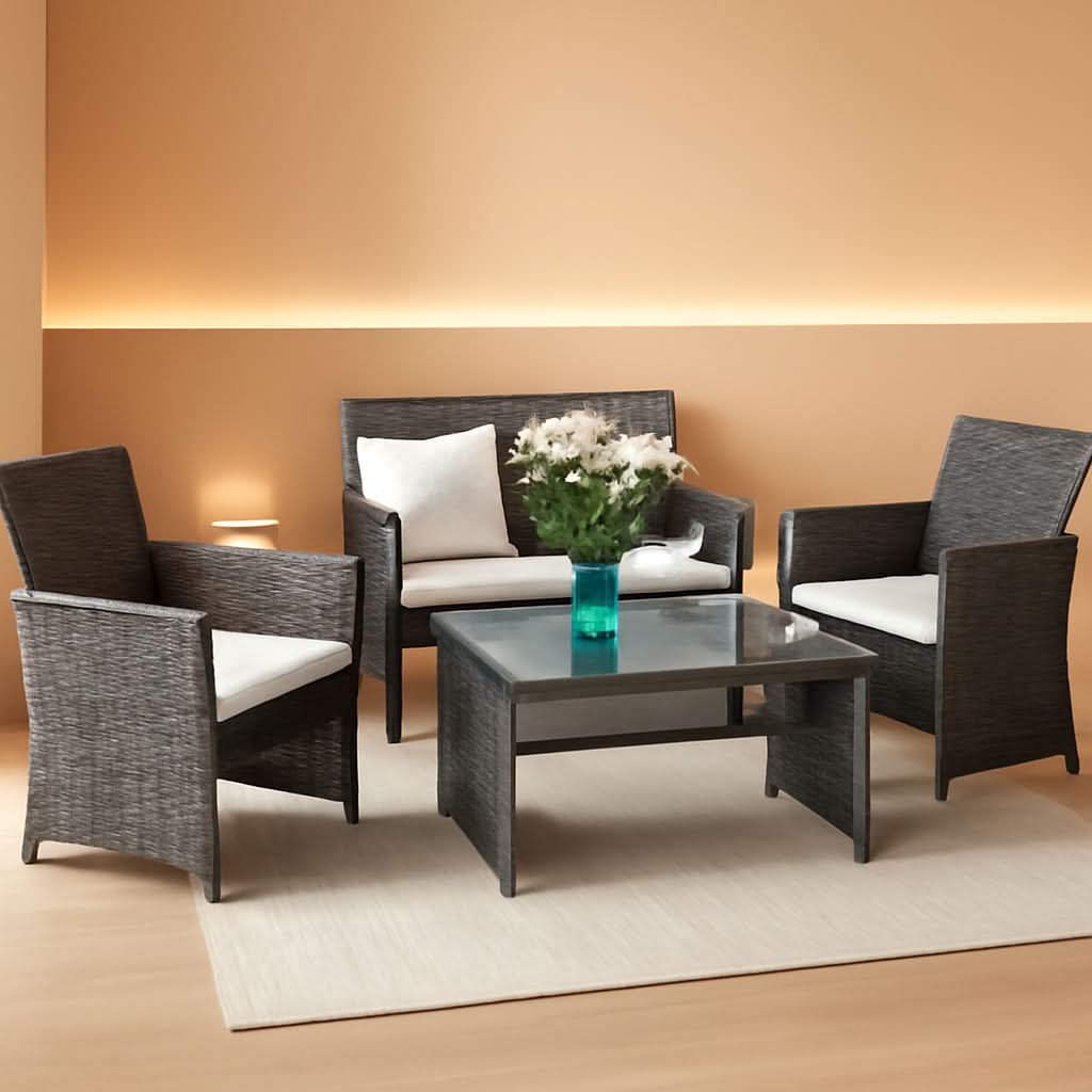 4 Piece Wicker Patio Conversation Set With Soft Cushions