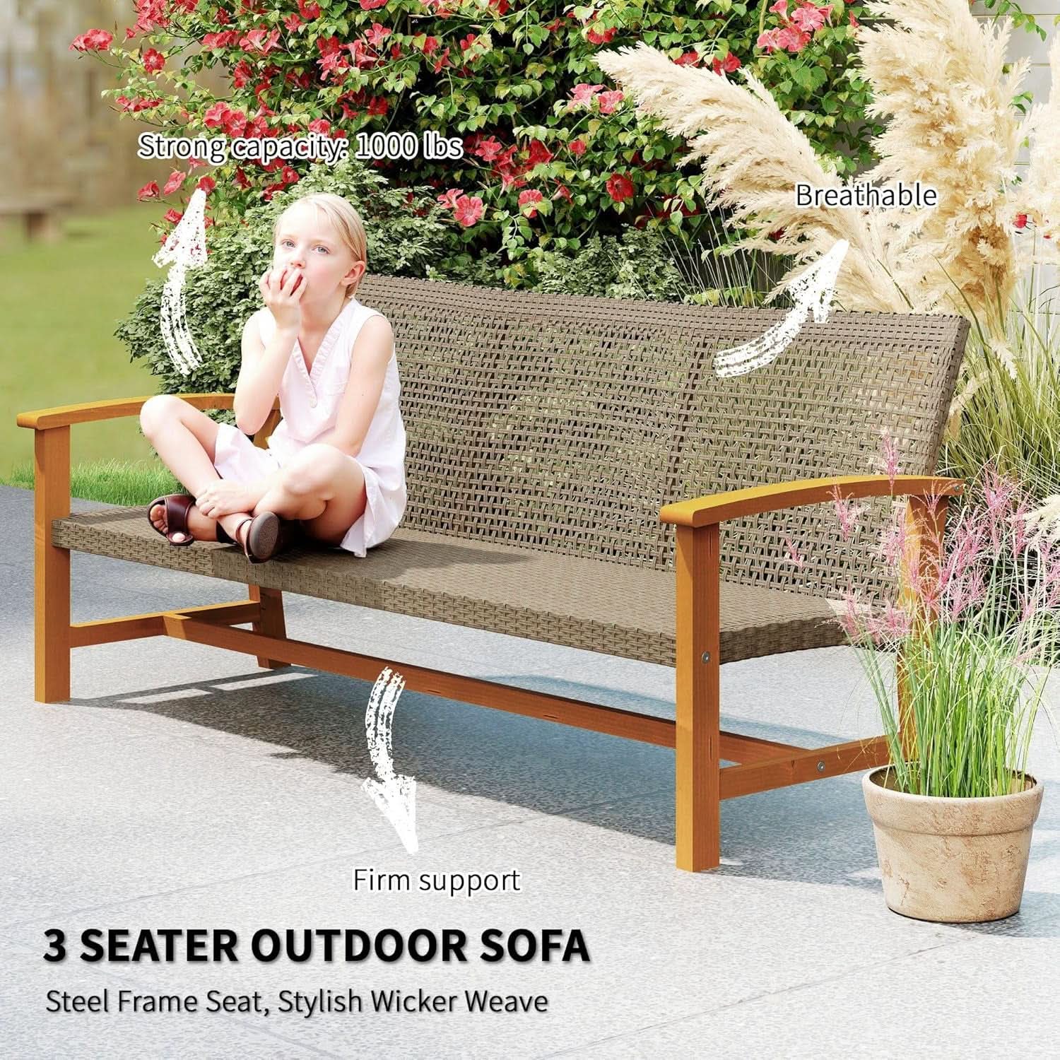 Wicker Outdoor Sofa for Three