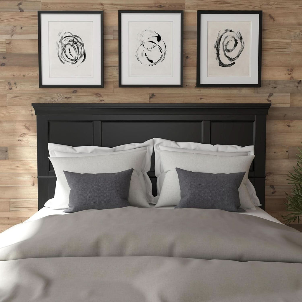 Stylish Black Queen Headboard with Raised Panel Design