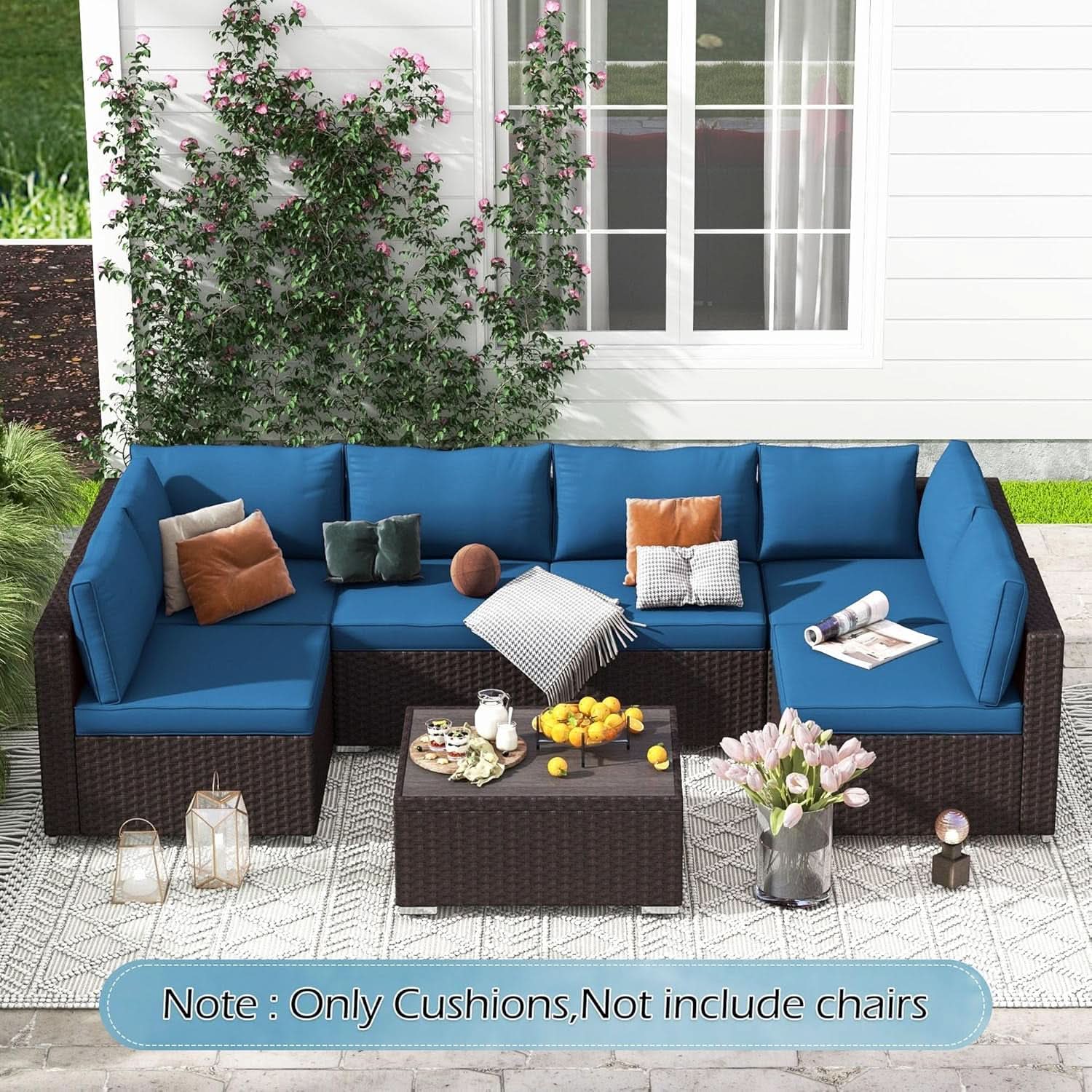 Outdoor Replacement Cushions For 14 Piece Rattan Wicker Set Water Repellent Blue
