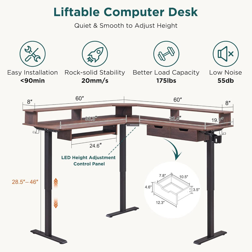 60-Inch Electric Standing Desk in Dark Walnut