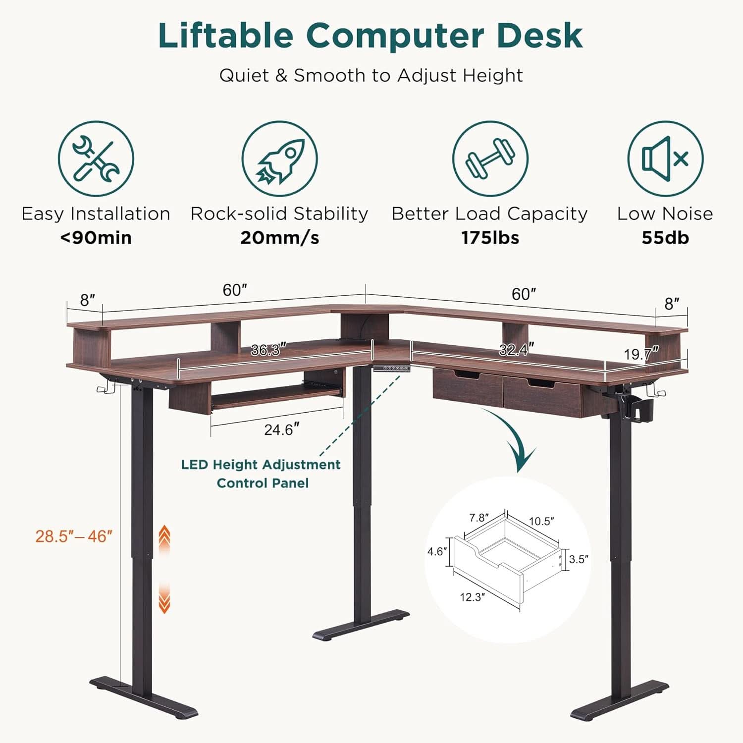 60-Inch Electric Standing Desk in Dark Walnut