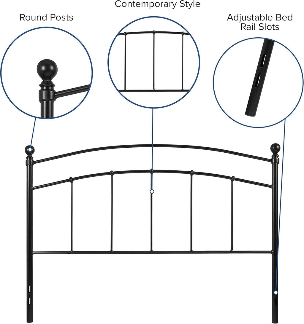 Contemporary Black Metal Queen Size Headboard with Support