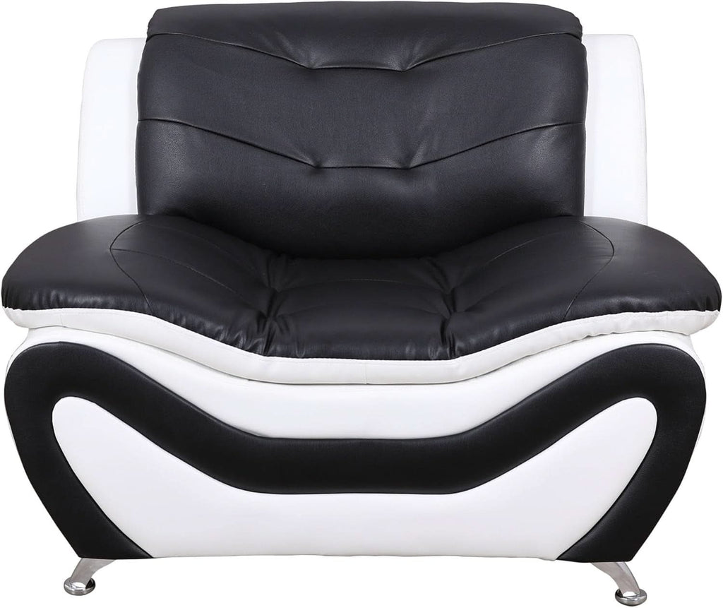 3 Piece Aldo Modern Faux Leather Sofa Set Black And White With Sofa Loveseat And Chair