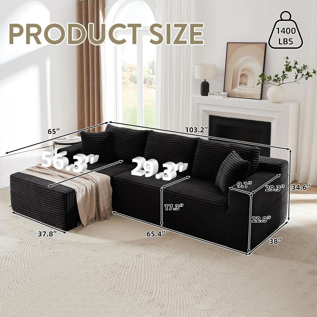 L-Shaped Modular Sectional Sofa with Chaise