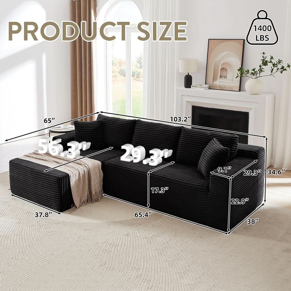 L-Shaped Modular Sectional Sofa with Chaise