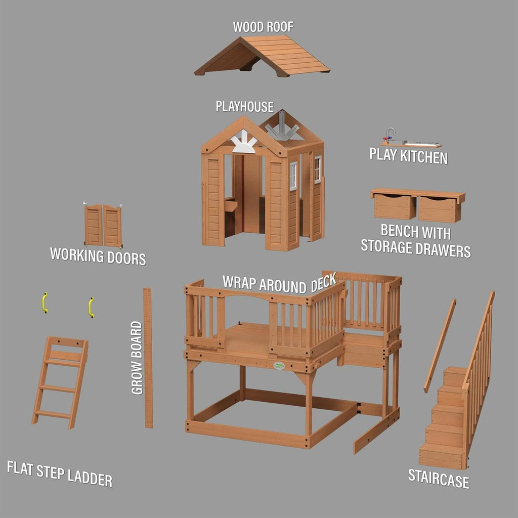 Premium Outdoor Cedar Playhouse With Integrated Kitchen