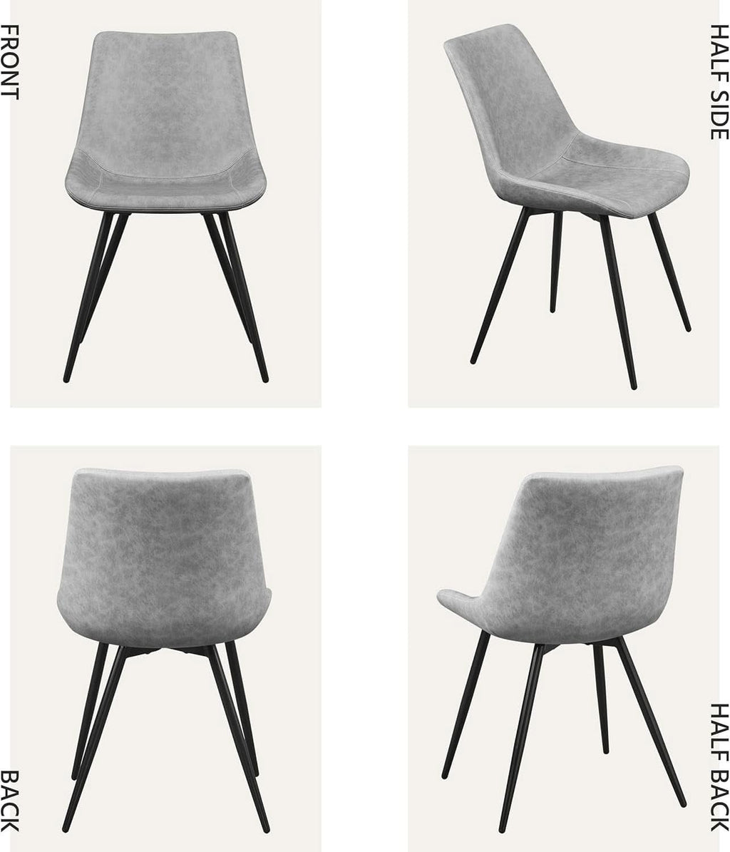Dining Chairs Set Of 2 Grey Faux Leather With Metal Legs