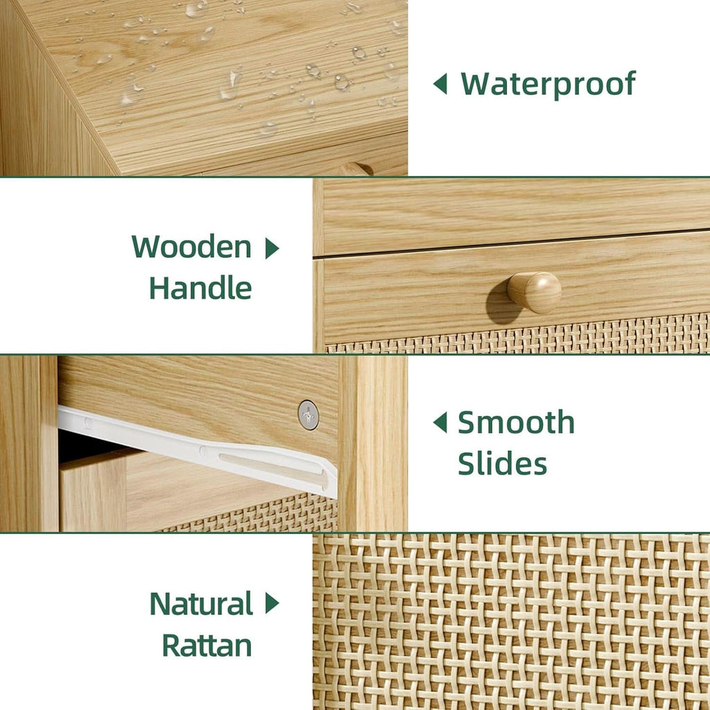 Space-Saving 3-Drawer Rattan Dresser For Bedroom Storage