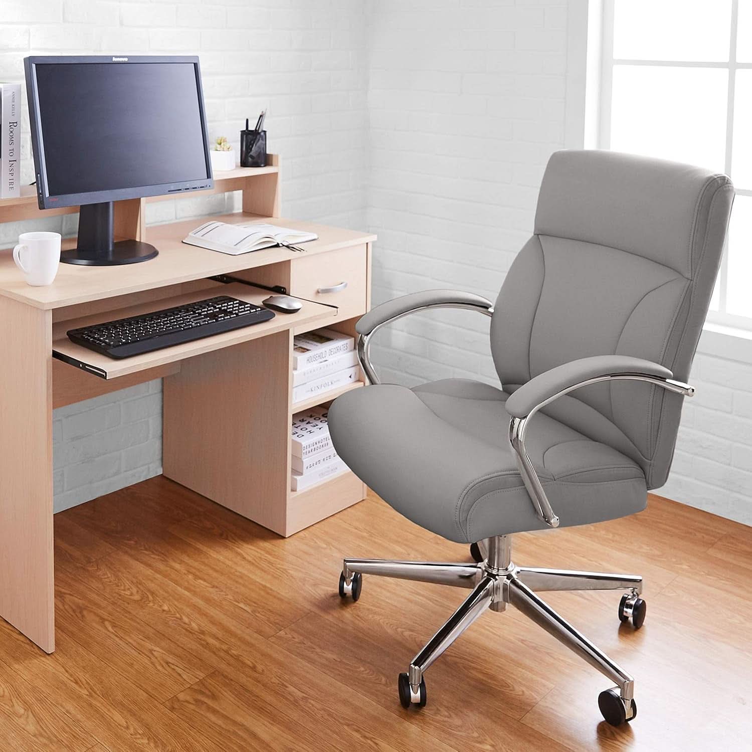 Executive Desk Chair Grey Oversized Cushion Seating Comfort
