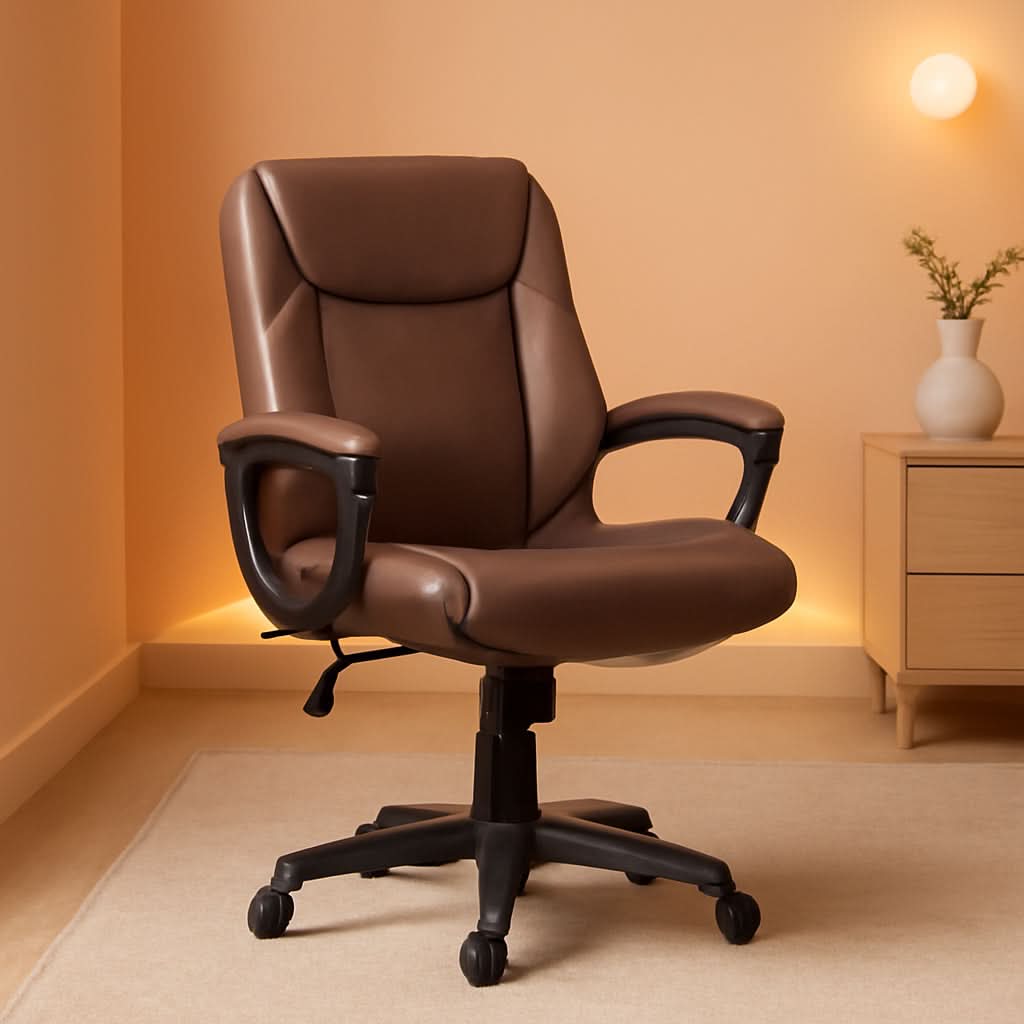 Amazon Basics Classic Puresoft PU Padded Mid Back Office Chair Armrest Brown