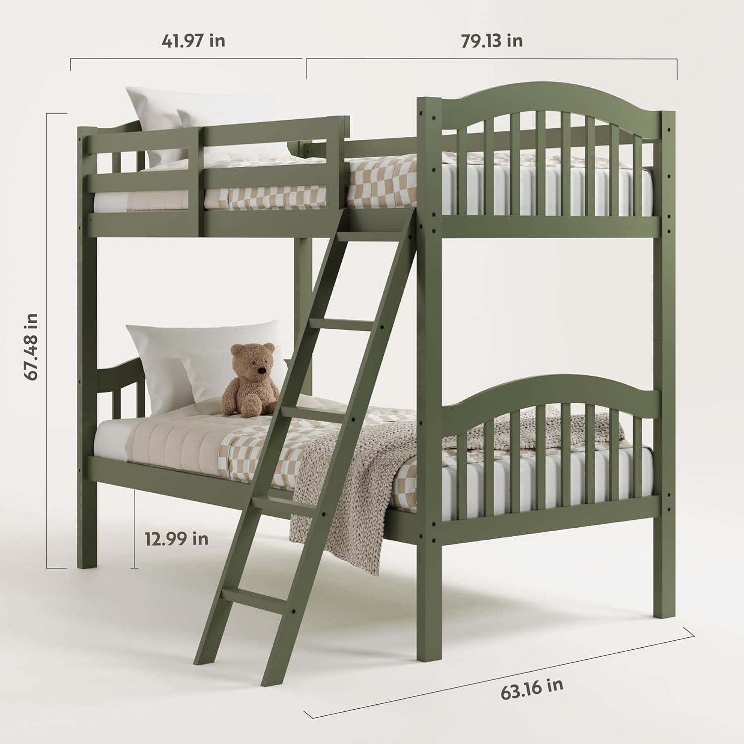 Olive Twin Over Twin Bunk Bed Converts To Two Beds