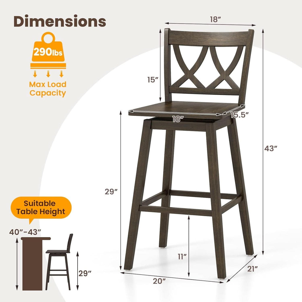 Swivel Wooden Bar Stools Set of Four Dark Grey