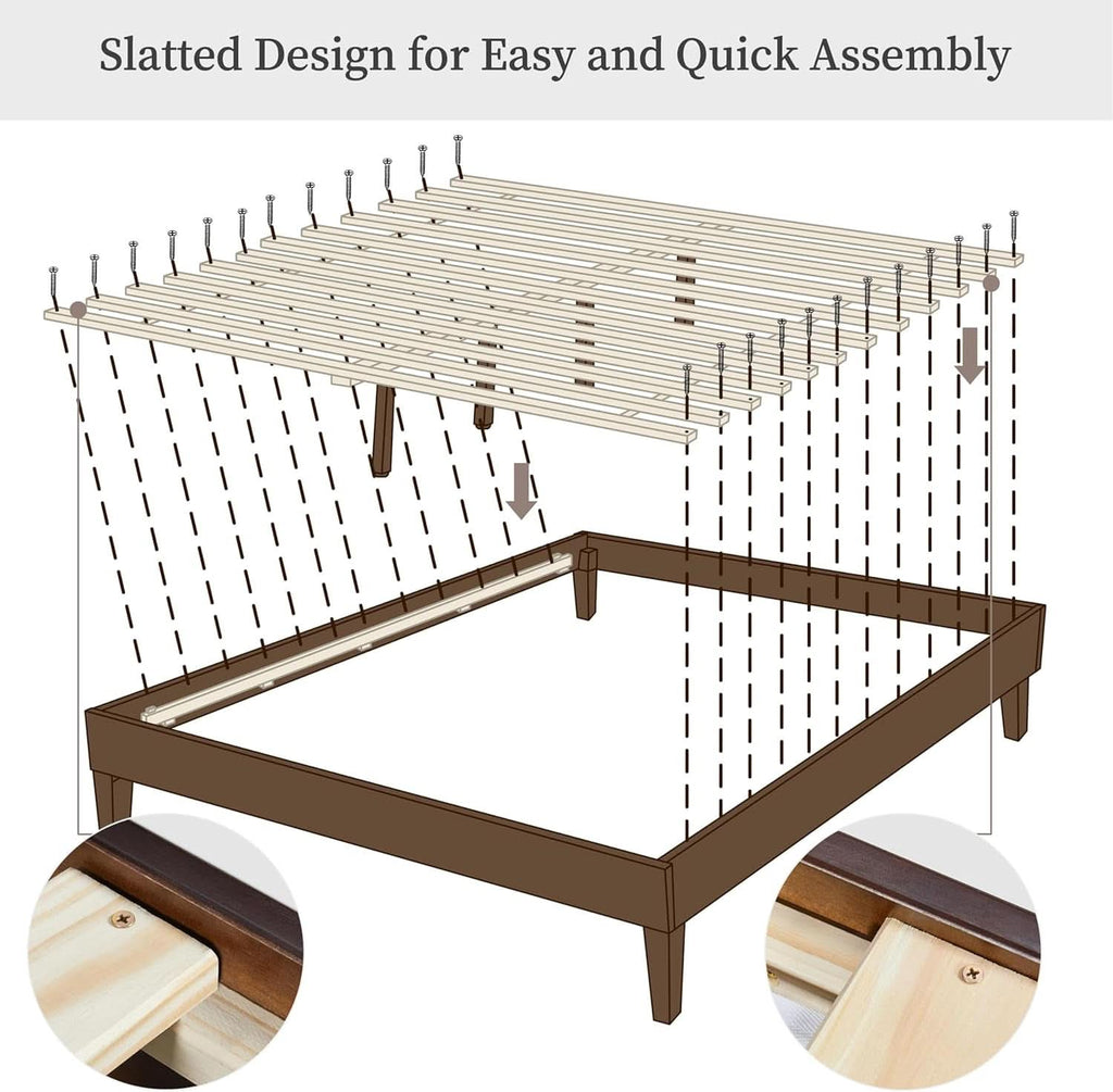 Queen Platform Bed Frame Dark Walnut Underbed Storage