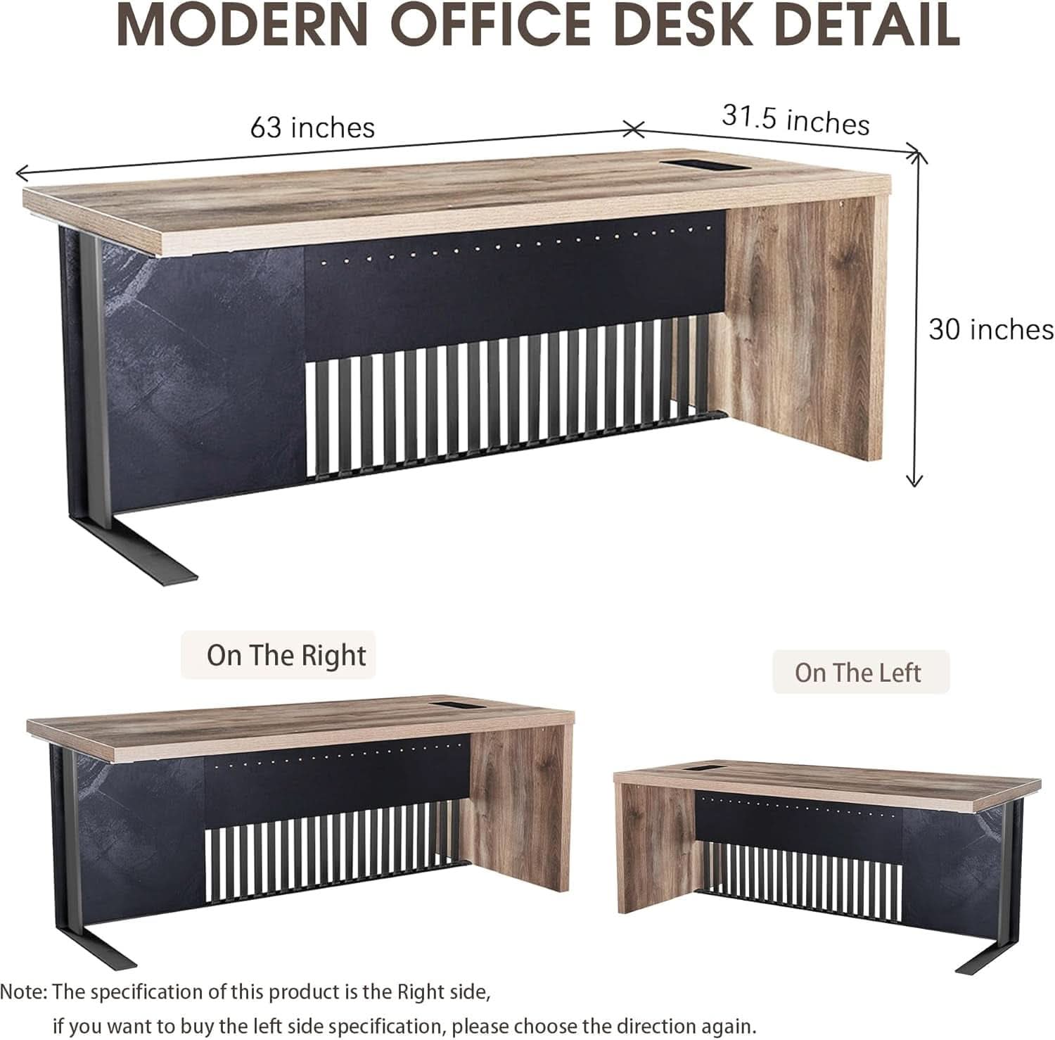 63-Inch Office Desk with Stainless Steel Frame