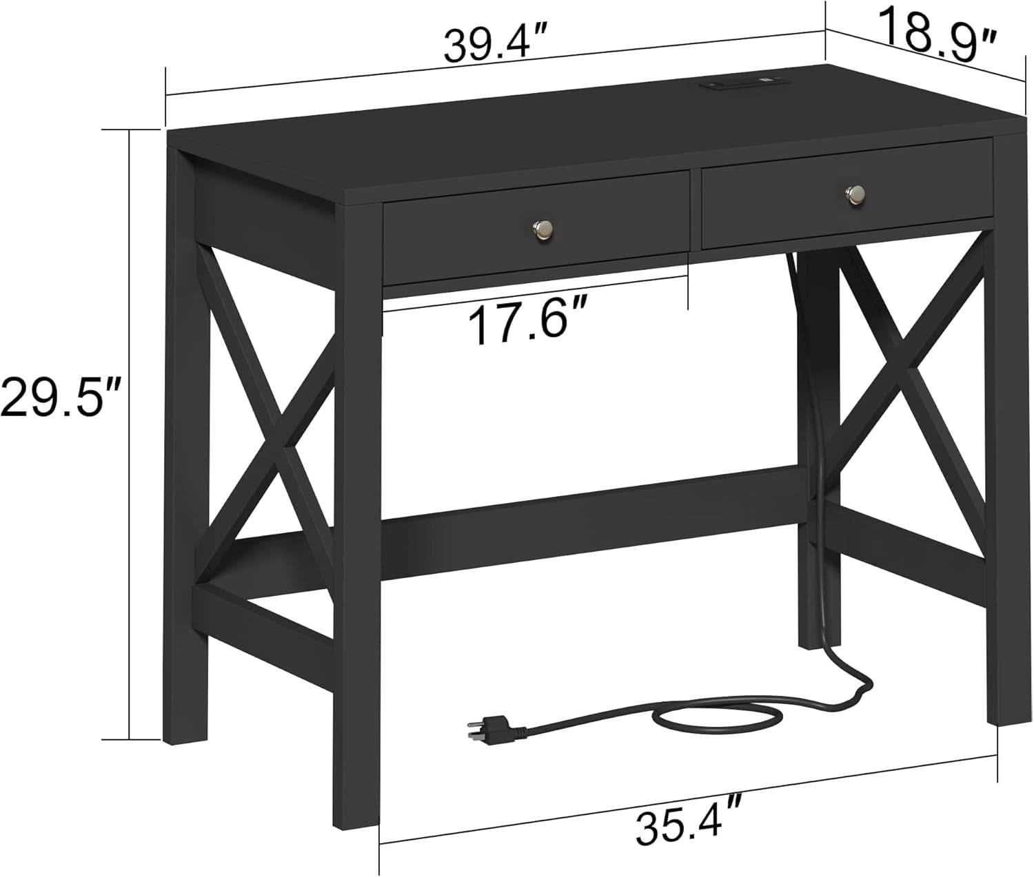 39 Inch Computer Desk With USB Ports For Home Office