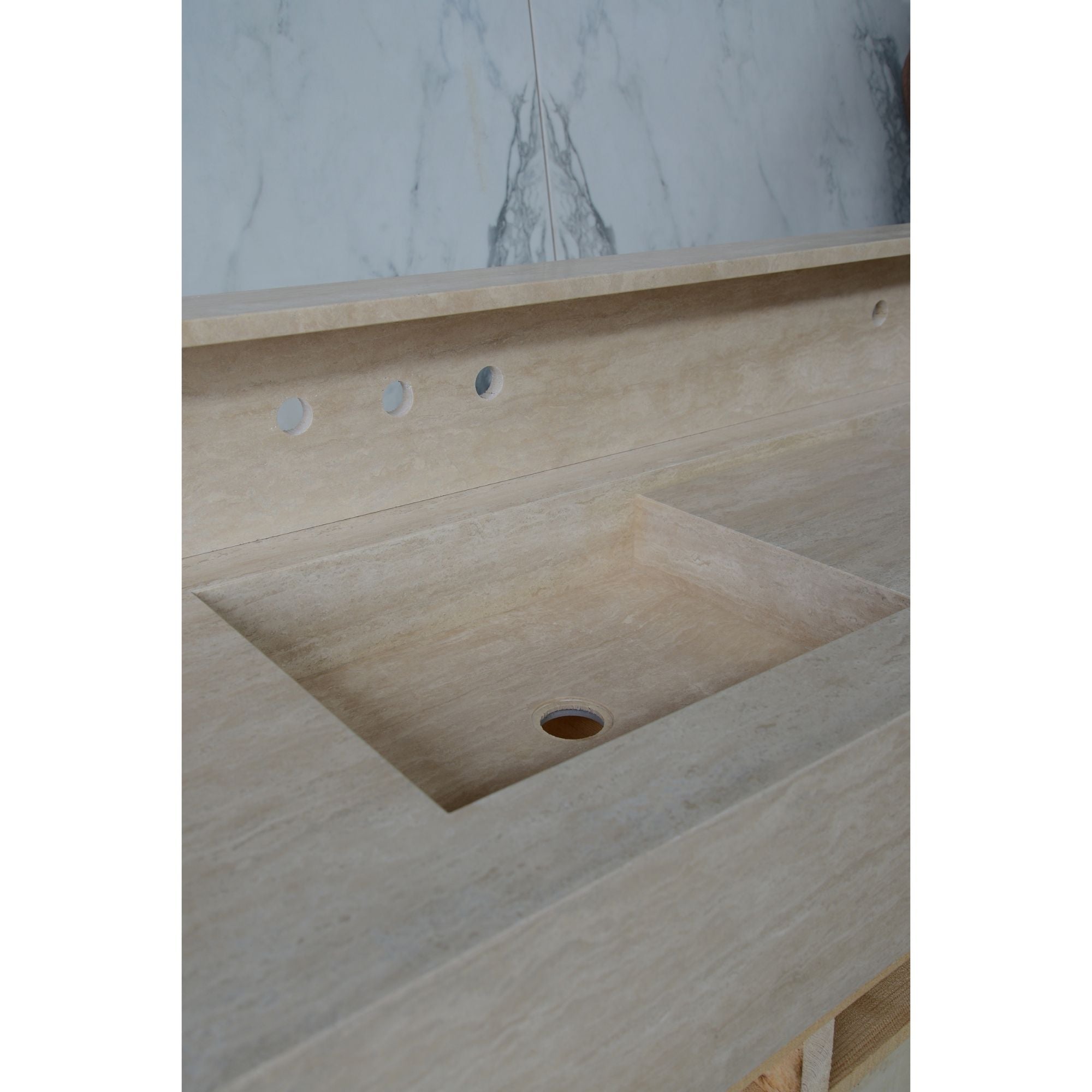 HANDCRAFTED CUSTOM TRAVERTINE DOUBLE SINK (TR-133)