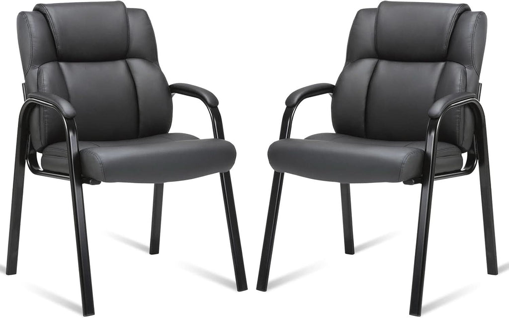 Black Leather Guest Chair 2 Pack With Padded Armrests