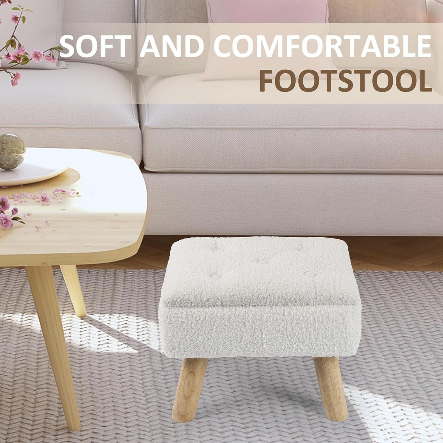 Cream Velvet Storage Ottoman With Extra Cushioning