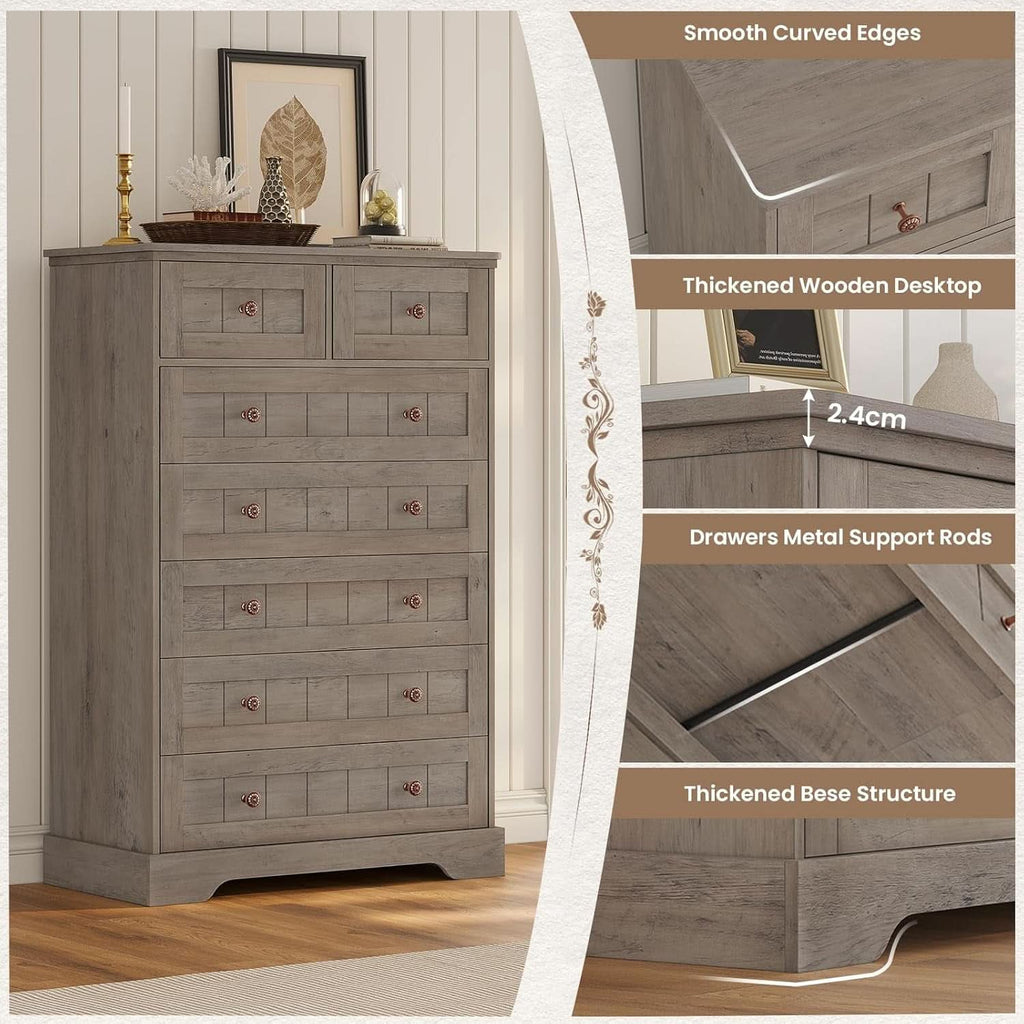 Black 51In Farmhouse Dresser Storage Organization Drawers