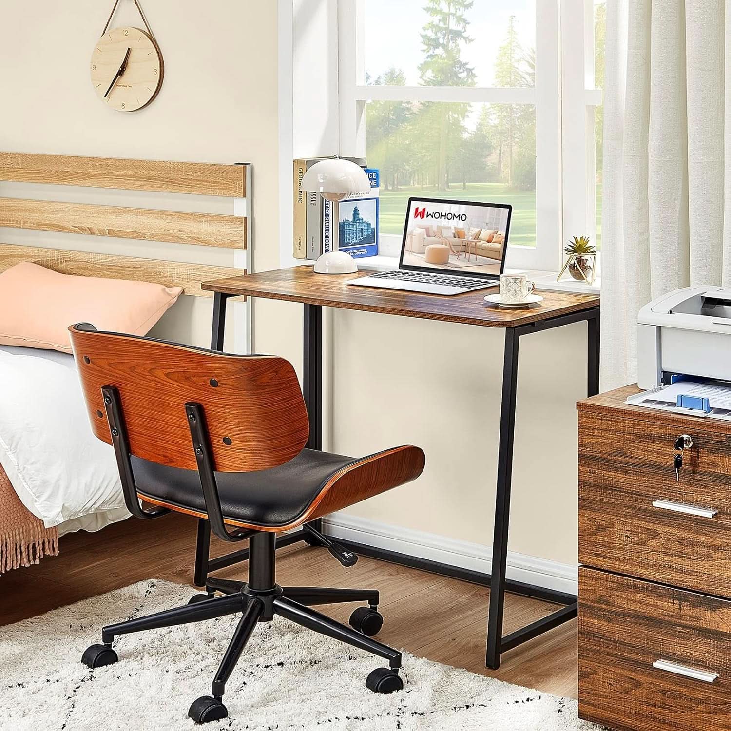 31.5 Inch Folding Computer Desk Space Saving Rustic Walnut