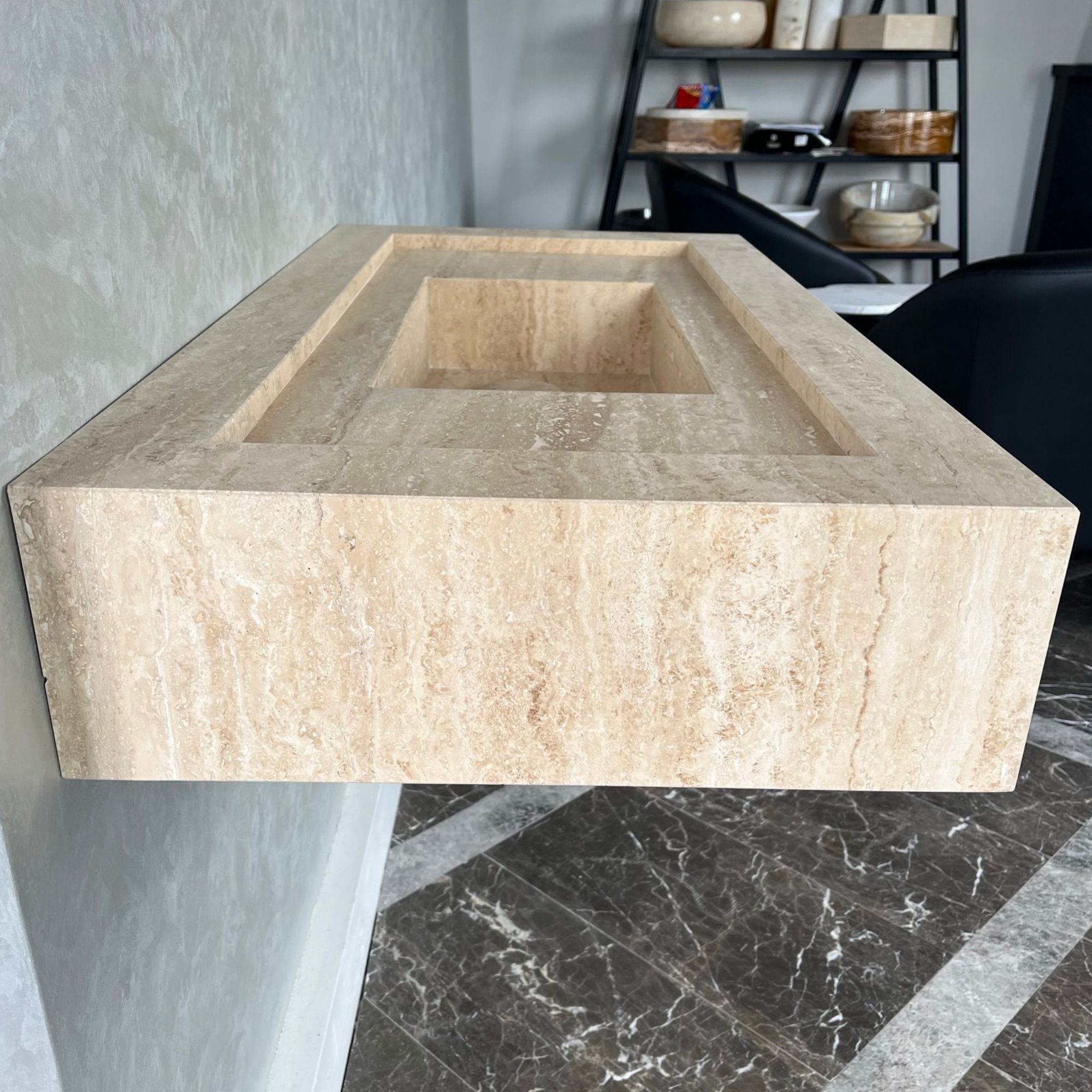 HANDCRAFTED CUSTOM TRAVERTINE SINK (TR-072)