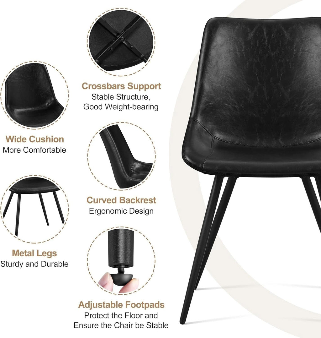 Mid Century Black Faux Leather Dining Chairs Set Of 2