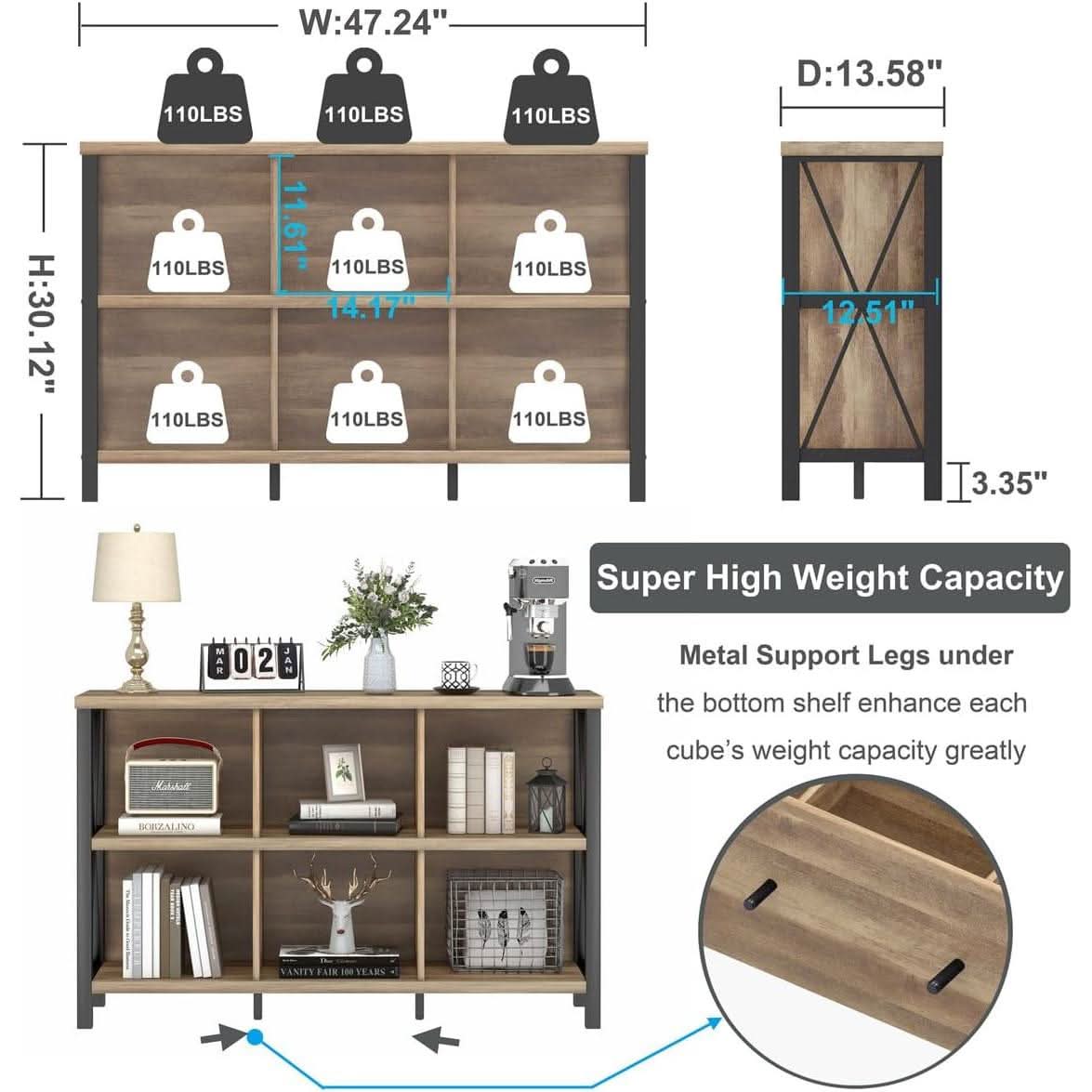 6 Cube Storage Organizer With Shelf Rustic Oak Bookcase