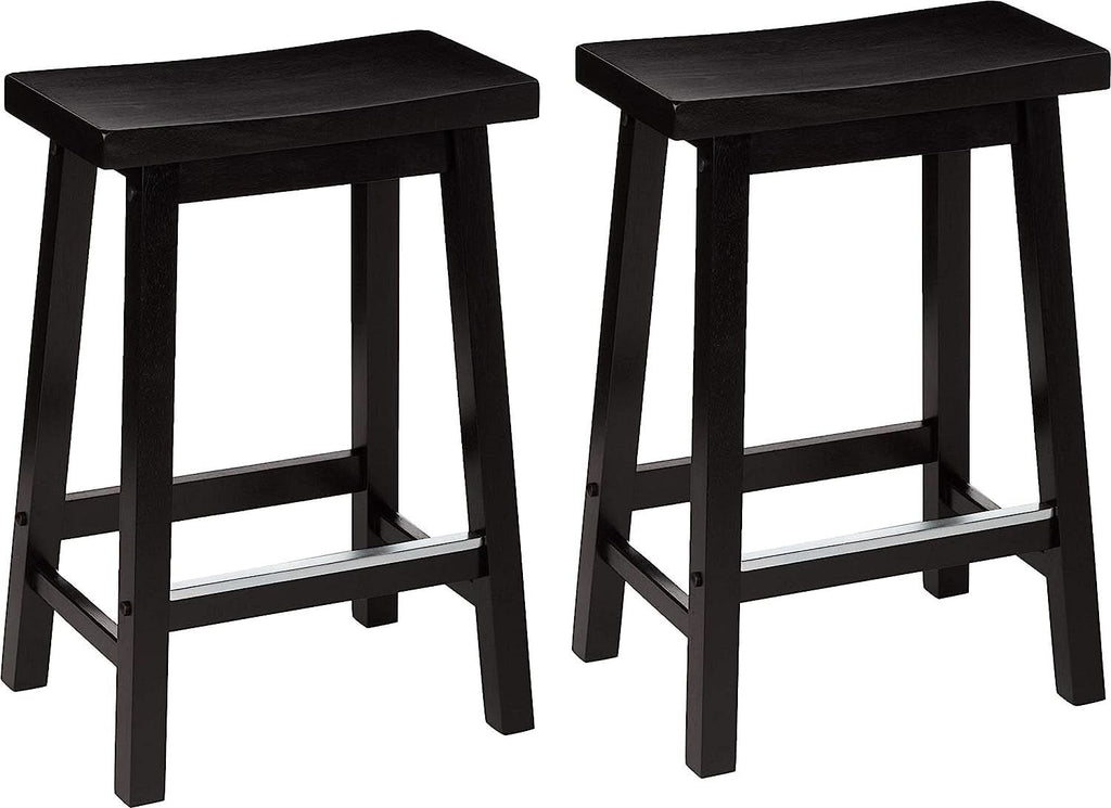 Solid Wood Saddle Bar Stool Counter Height Set 2 Black 24In