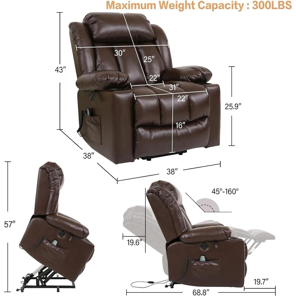 Brown Power Recliner With Massage And Heat Therapy